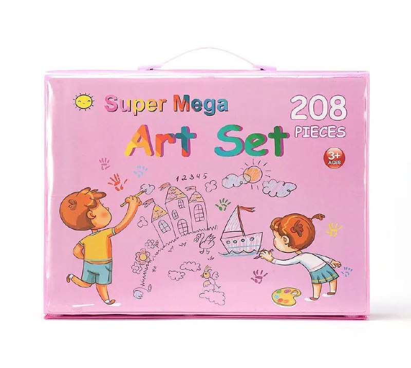 ESTUCHE DE ARTE Y DIBUJO CREATIVO PORTATIL PARA NIÑOS COLOR ROSADO 208 PIEZAS