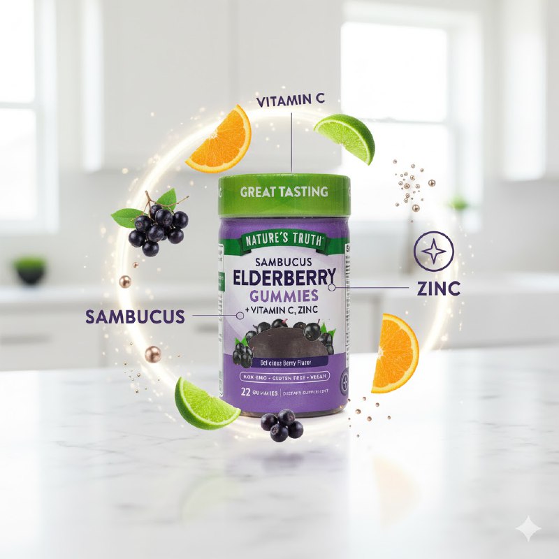VITAMINAS EN GOMITAS DE SAUCO SAMBUCUS, VITAMINA C Y ZINC, SABOR A BAYAS NATURE S TRUTH 22UND