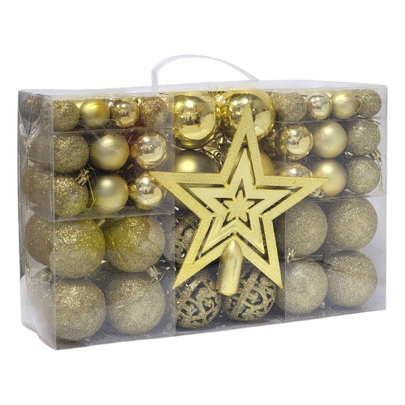 DECORACION ADORNO NAVIDEÑO PAQUETE DE 101 BOLAS DECORATIVAS,3.8X4.8X5.8X7.8 PARA ARBOL DE NAVIDAD,INCLUYE UNA ESTRELLA 19.5X19.5 ELEGANTE