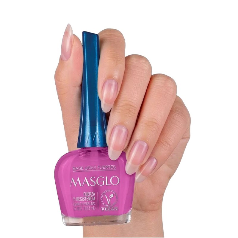 ESMALTE PARA UÑAS DE SECADO RAPIDO BASE DE UÑAS FUERTES MASGLO 13.5ML