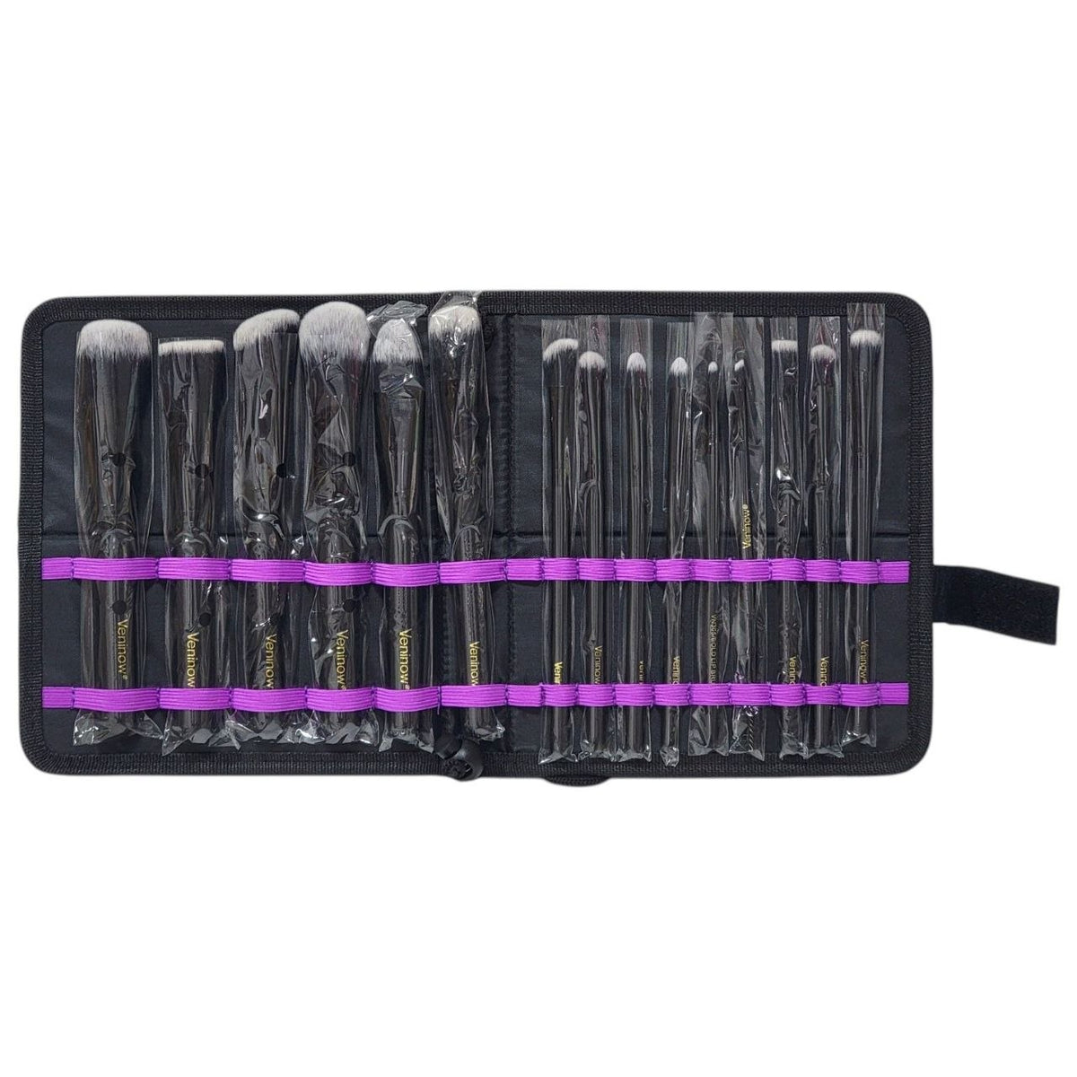 SET DE BROCHAS DE MAQUILLAJE ESTUCHE ORGANIZADOR NEGRO 15 PIEZAS