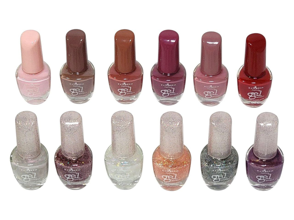 ESMALTES EN SET DE UÑAS EFECTO GEL, CALIDAD DE SALON, DURAN HASTA 14 DIAS, NO NECESITA LUZ UV/LED ITALIA DELUXE 12ML