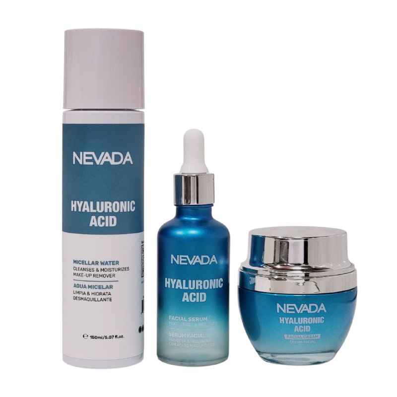 SET DE CUIDADO FACIAL DE ACIDO HIALURONICO DE 3 PIEZAS HIDRATA Y RESTESTAURA NEVADA