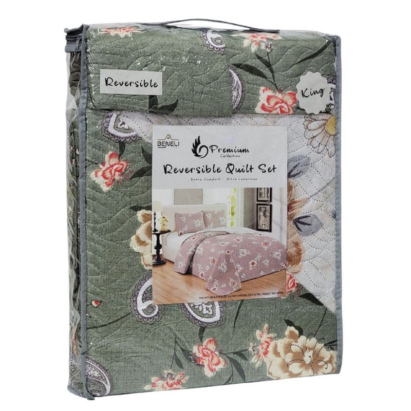 JUEGO DE SABANAS CAMERA TIPO EDREDON REVERSIBLE DE 3PCS KING BENELI HOME