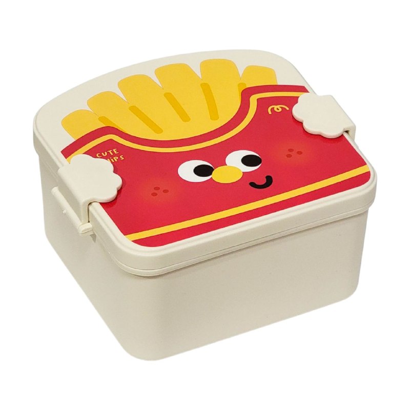 LONCHERA CON DISEÑO DE PAPAS FRITAS CON SEPARADOR Y CUBIERTOS PARA NIÑOS