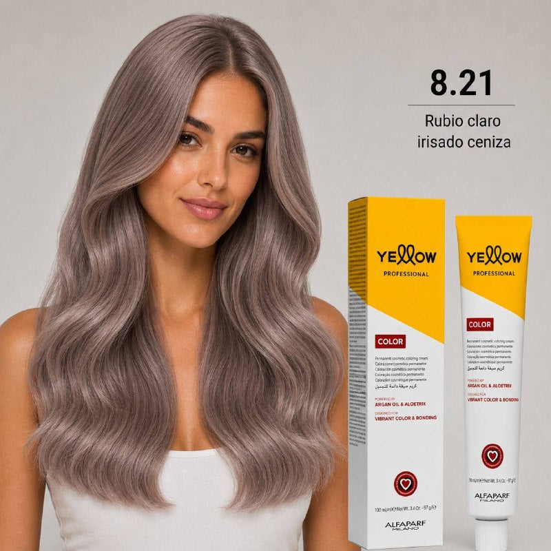 TINTE PERMANENTE PARA EL CABELLO CON ACEITE DE ARGAN Y ALOETRIX TONO 8.21 RUBIO IRISADO CENIZA ALFAPARF 100ML