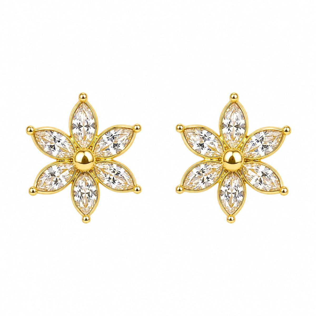 ARETES DE ENCHAPE PARA DAMA FLORAL DE 6 PÉTALOS CON CIRCONES MARQUISA