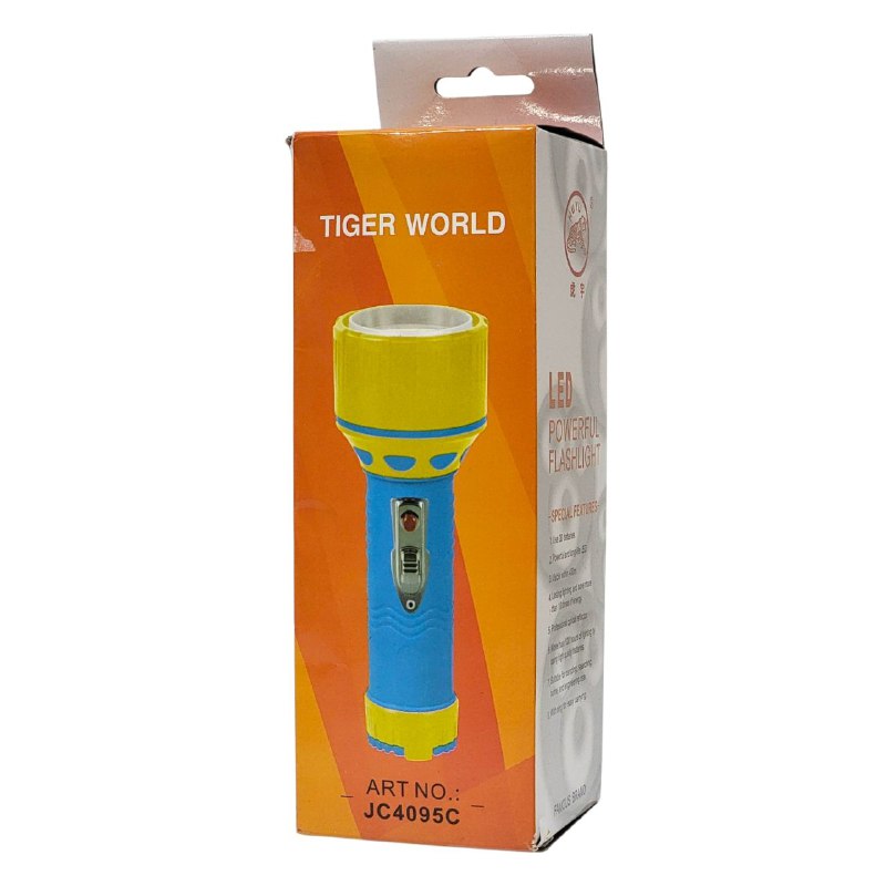 LUZ LED LINTERNA FOCO PORTATIL DE MANO PLASTICO 4 COLORES TIGER WORLD