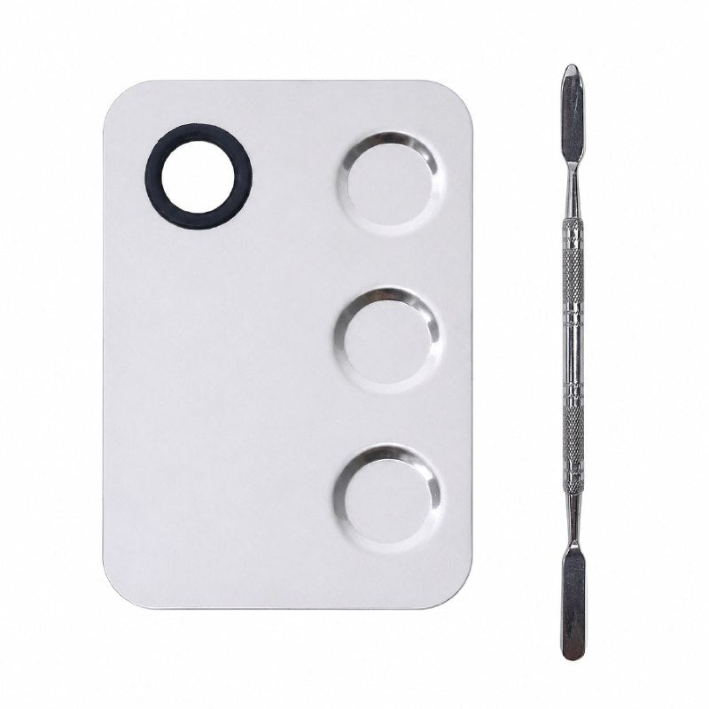 PALETA METALICA DE MAQUILLAJE CON ESPATULA DE PRECISION DE ACERO INOXIDABLE