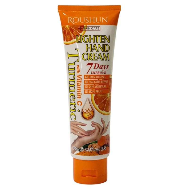 CREMA CORPORAL DE MANOS BLANQUEADORA CON VITAMINA C Y CURCUMA ROUSHUN 100G