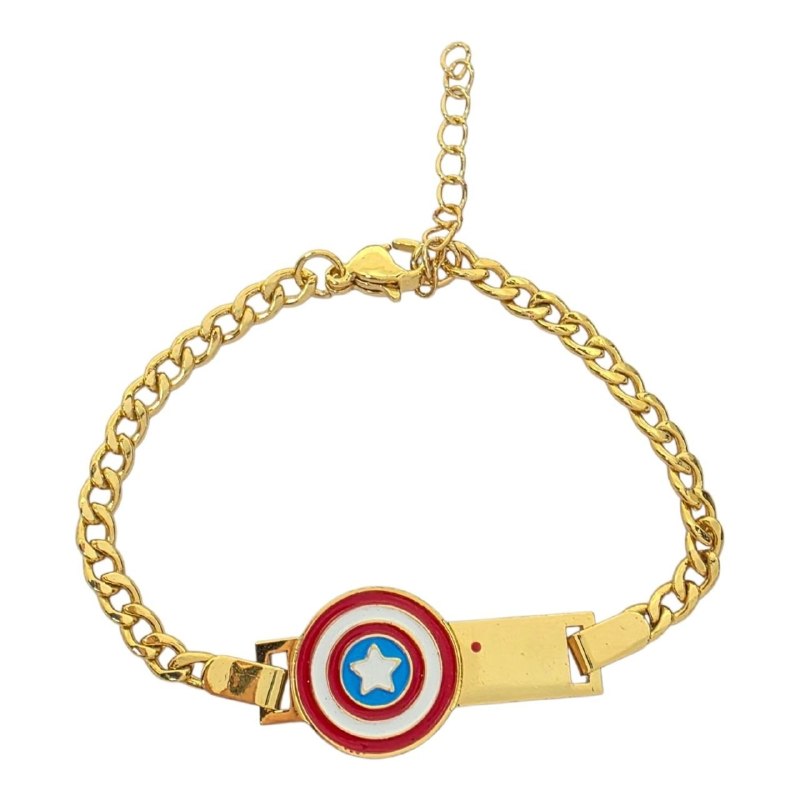 PULSERA DE ENCHAPE PARA NIÑO CON DISEÑO DE CAPITAN AMERICA 21CM