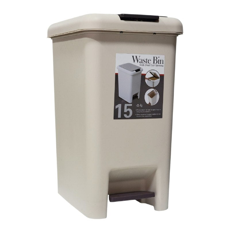 BASURERO CESTA PARA BASURA DE PLASTICO CON TAPA Y PEDAL COLOR BEIGE CON CAPACIDAD DE 15LBS WASTE BIN 22X31X40CM