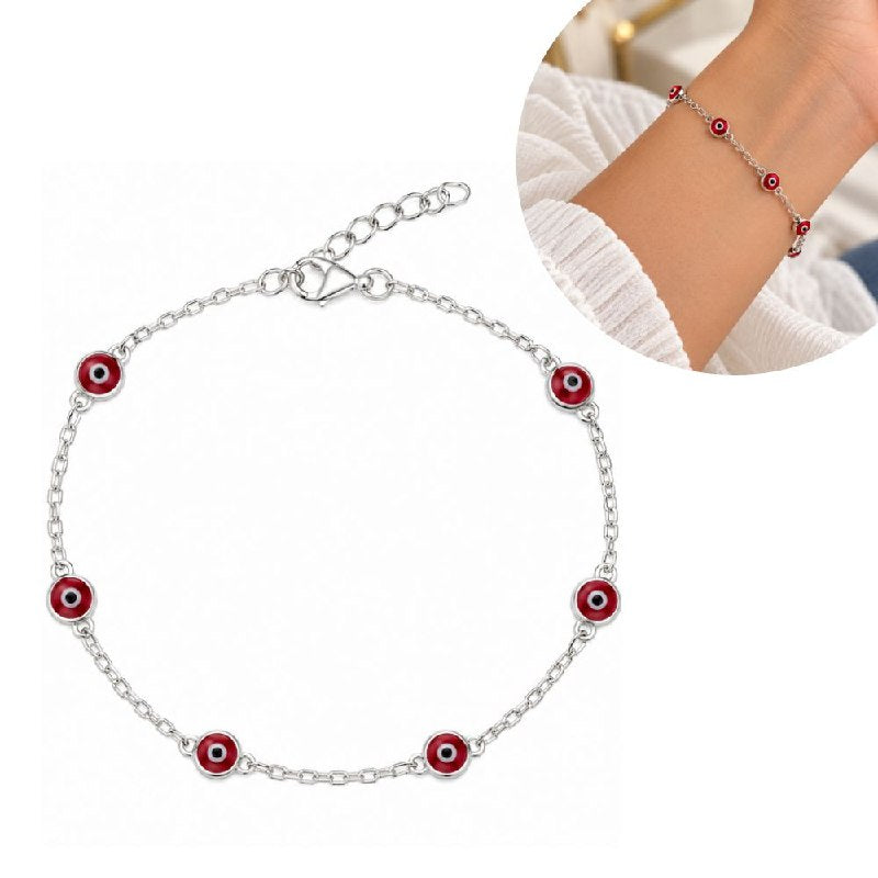 PULSERA DE PLATA 9.25 CON DISEÑO CON PIEDRITAS ROJAS 21CM Y 1.6G