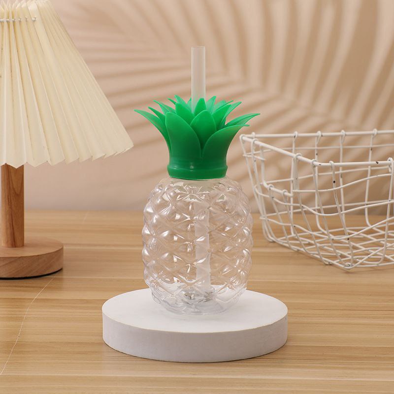 VASO EN FORMA DE PIÑA DE PLASTICO CON PAJILLA PARA BEBIDAS FRIAS O COCTELES 2 COLORES