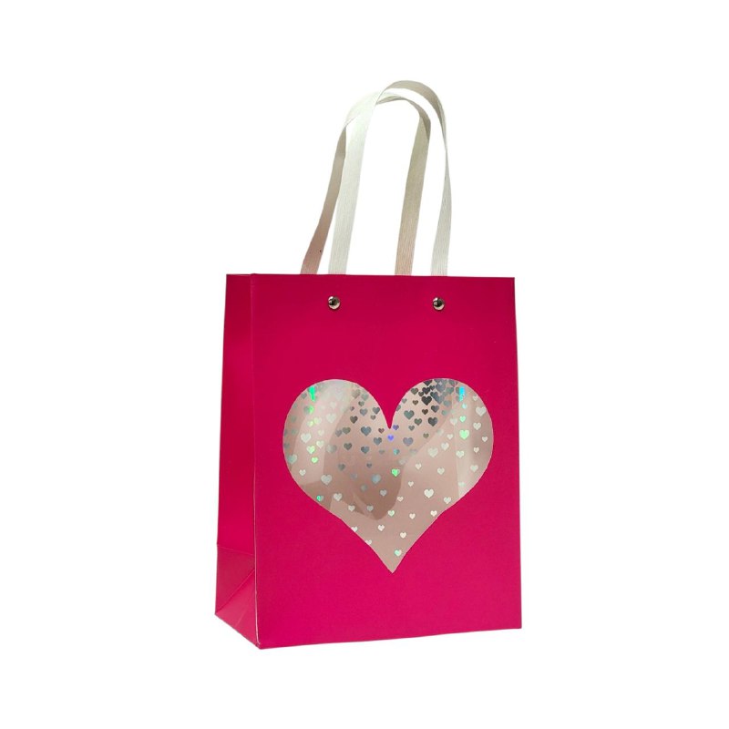 BOLSA DE REGALO DE CORAZON TRANSPARENTE PEQUEÑA 18X10X23CM