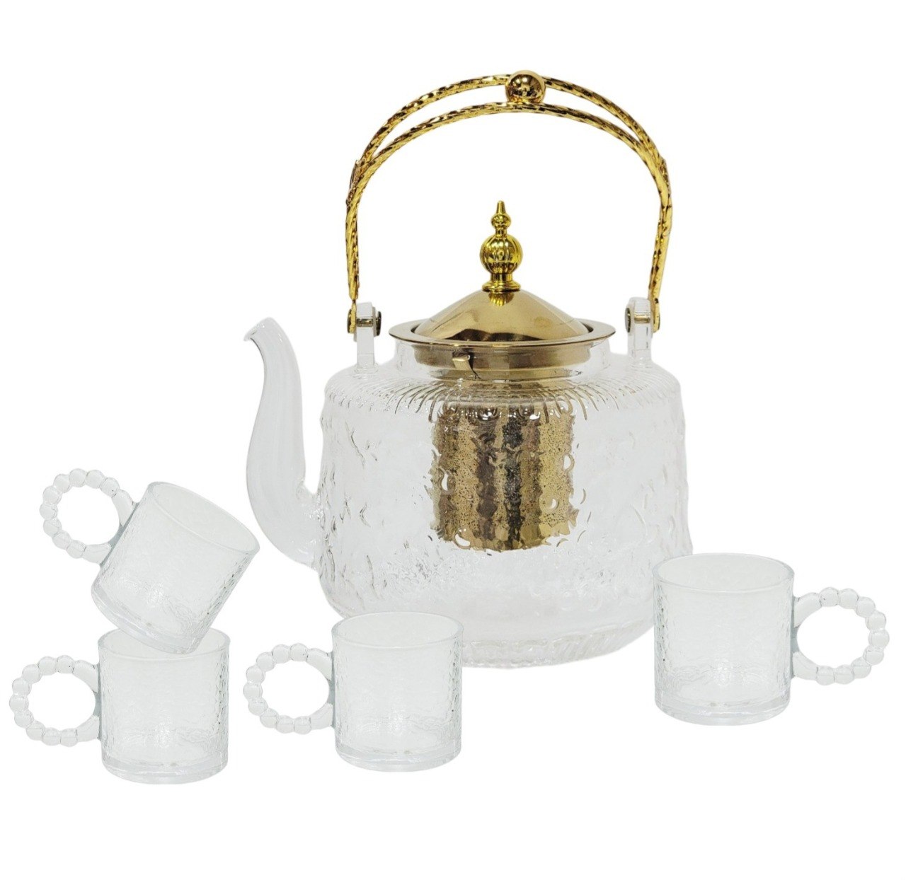 SET DE TETERA Y TAZAS DE CRISTAL DE ALTA RESISTENCIA DE LUJO 5PCS