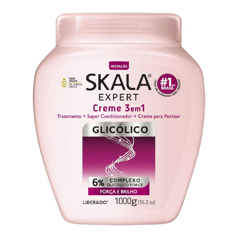 TRATAMIENTO CAPILAR EN CREMA 3 EN 1, ACONDICIONADOR Y CREMA PARA PEINAR FUERZA GLICOLICA Y BRILLO SKALA EXPERT 1000G