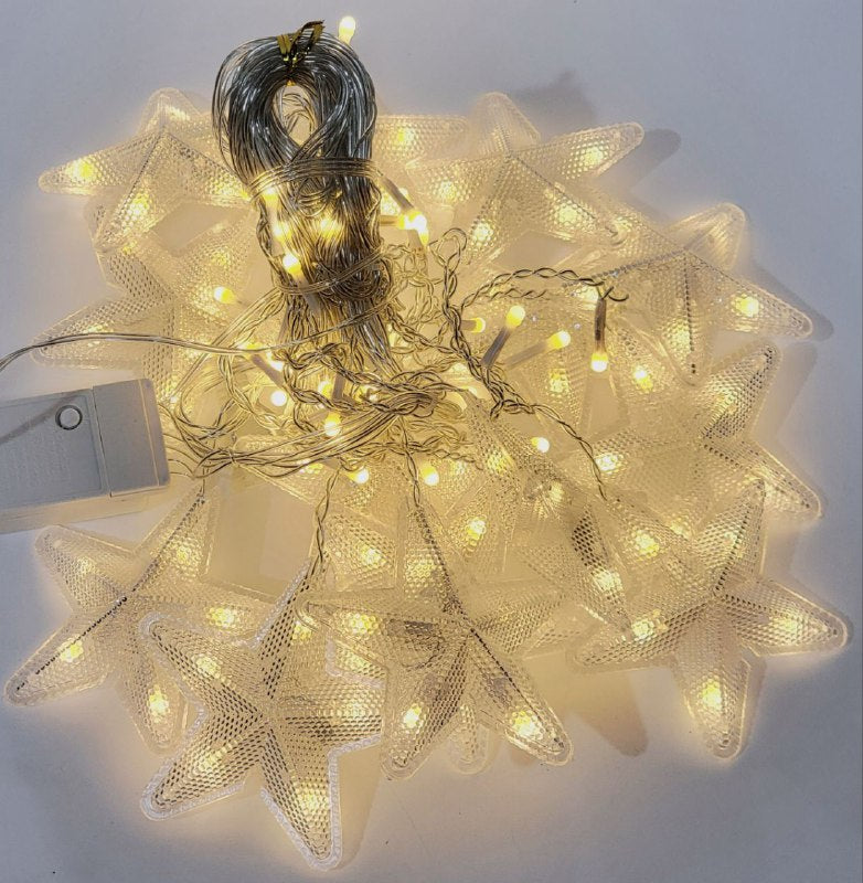 LUCES DECORATIVAS NAVIDEÑAS CORTINA DE LUZ LED DE 14 COLGANTES EN FORMA DE ESTRELLA, IDEAL PARA DECORAR INTERIORES Y EXTERIORES, OFRECE CAMBIOS DE LUZ AMARILLA CREANDO UN AMBIENTE ACOGEDOR Y ELEGANTE