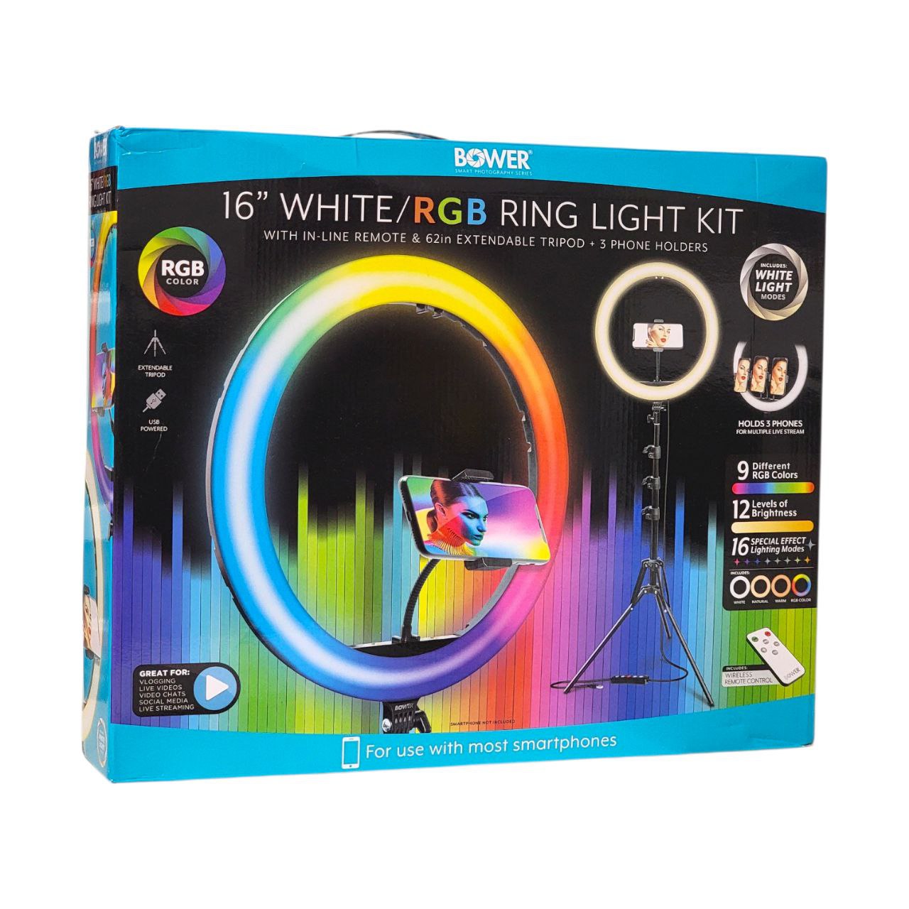 SET DE ARO DE LUZ BLANCO/RGP 40CM DE DIAMETRO BOWER