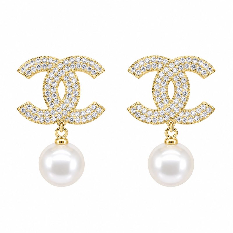 ARITOS DE ENCHAPE PARA DAMA CON DISEÑO DE CHANEL Y PERLA 2.8CM