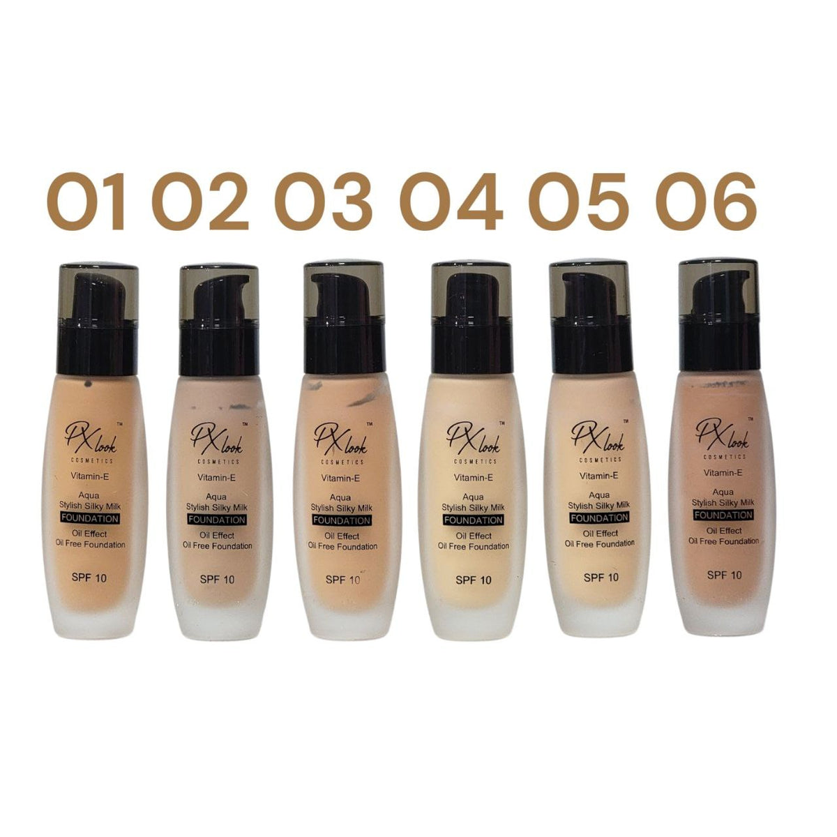 BASE DE MAQUILLAJE LIQUIDA SPF10 Y VITAMINA E 6 TONOS PX LOOK COSMETICS 30ML
