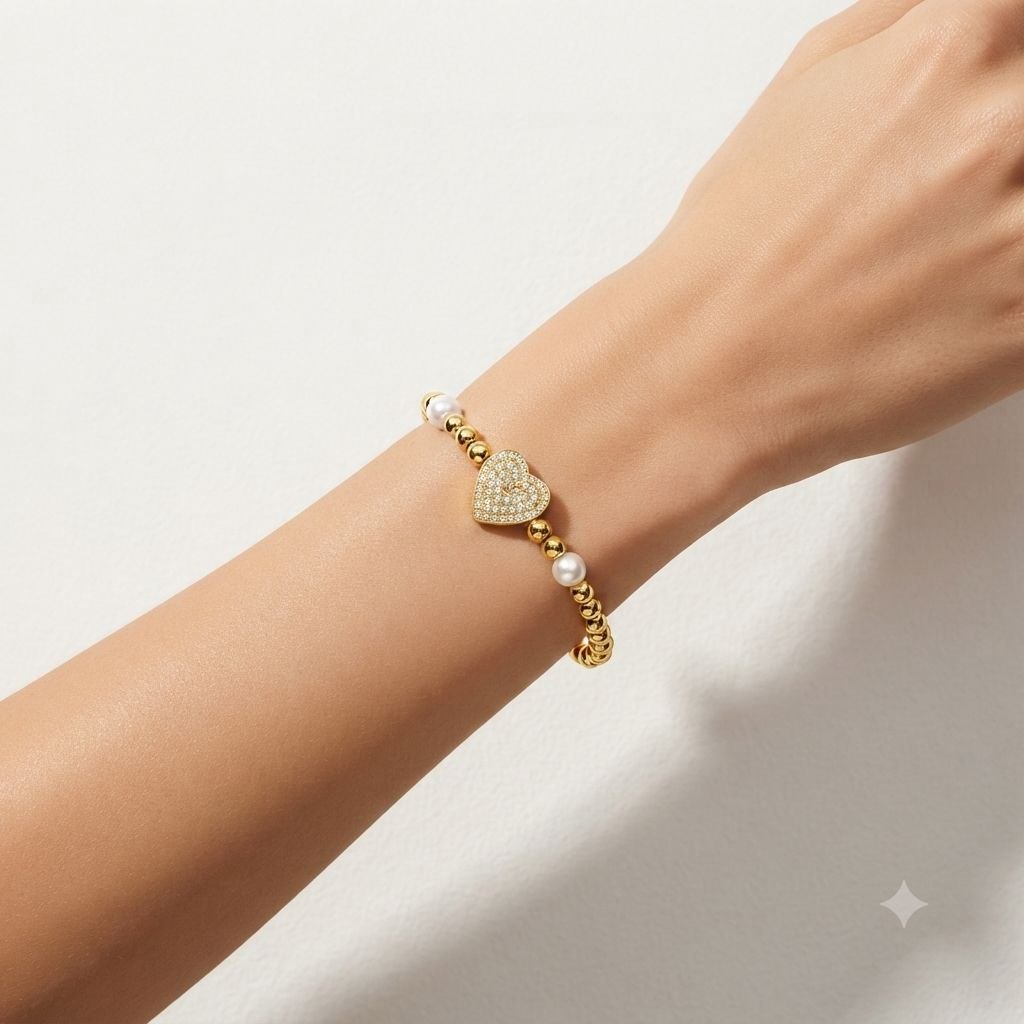 PULSERA DE ENCHAPE PARA DAMA CON DISEÑO DE CORAZON