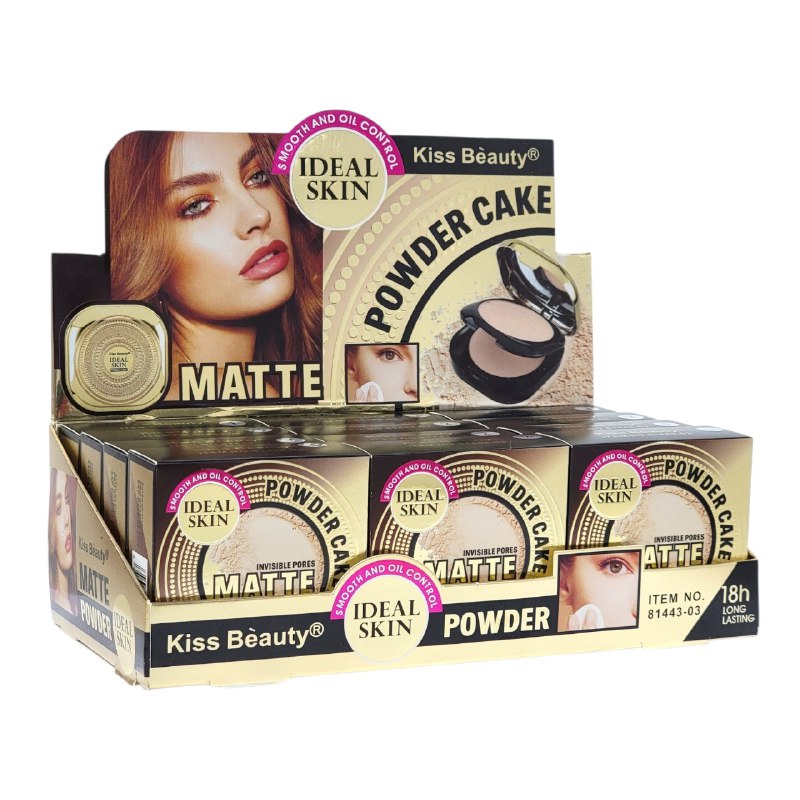 POLVO DE MAQUILLAJE COMPACTO MATTE NATURAL DE LARGA DURACION KISS BEAUTY 24G, 3 TONOS