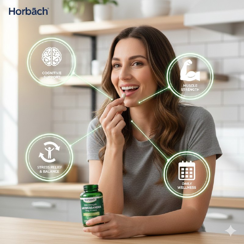 VITAMINAS EN CAPSULAS DE ASHWAGANDHA DE MAXIMA POTENCIA PARA EXTRES FISICO Y MENTAL HORBAACH 120UND