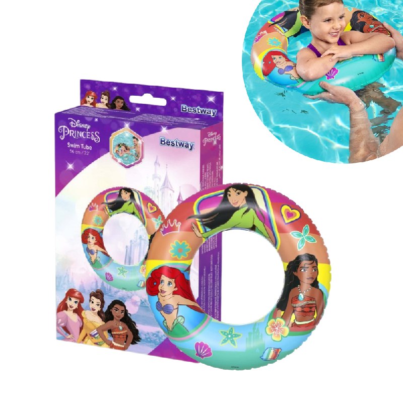 FLOTADOR INFLABLE DE NATACION EN FORMA DE DONA CON DISEÑO DE PRINCESAS BESTWAY 56CM