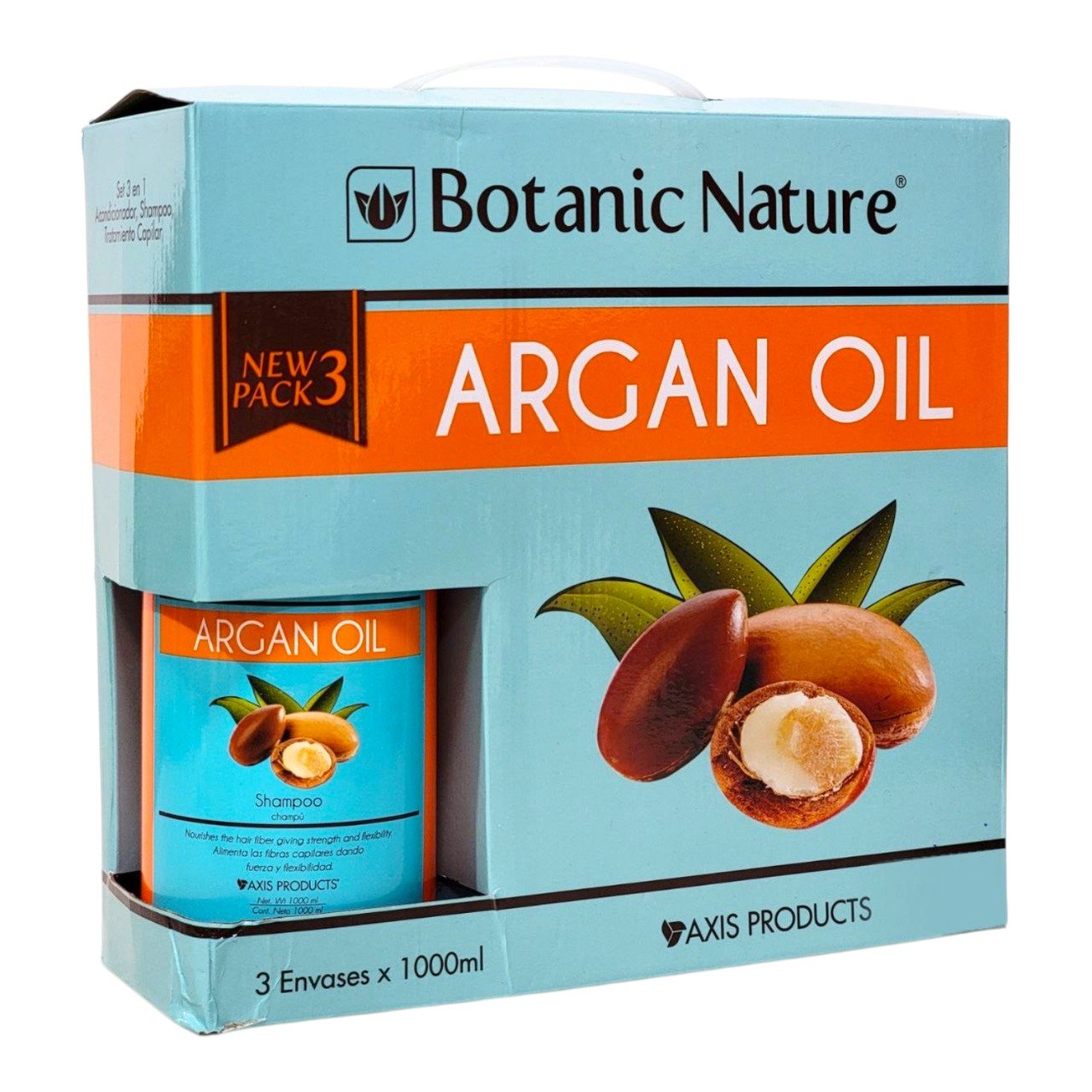SET DE SHAMPOO,ACONDICIONADOR Y MASCARILLA CAPILAR DE ACEITE DE ARGAN BOTANIC NATURE 1000ML