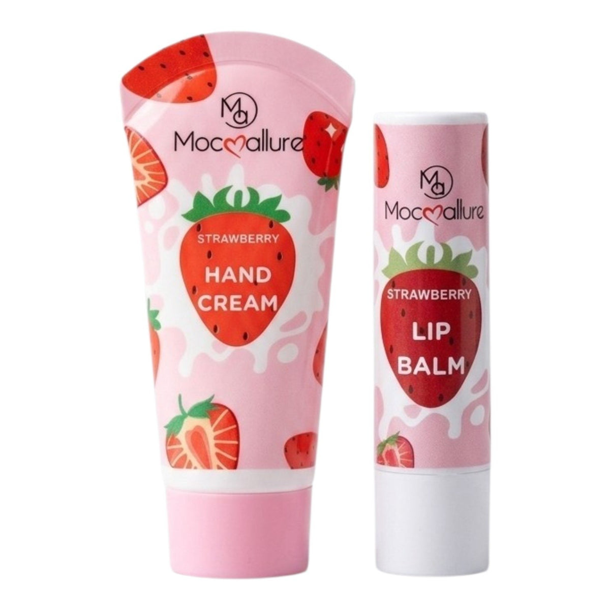 SET DE CREMA PARA MANOS Y BALSAMO LABIAL CON AROMA A FRESAS MOCALLURE