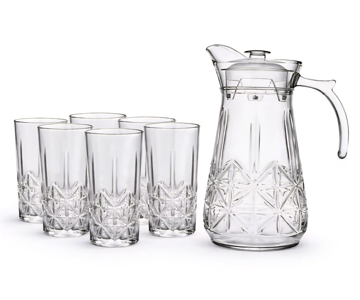 SET DE JARRA Y VASOS DE CRISTAL SOFISTICADOS Y RESISTENTES 7PCS QING PING GUO