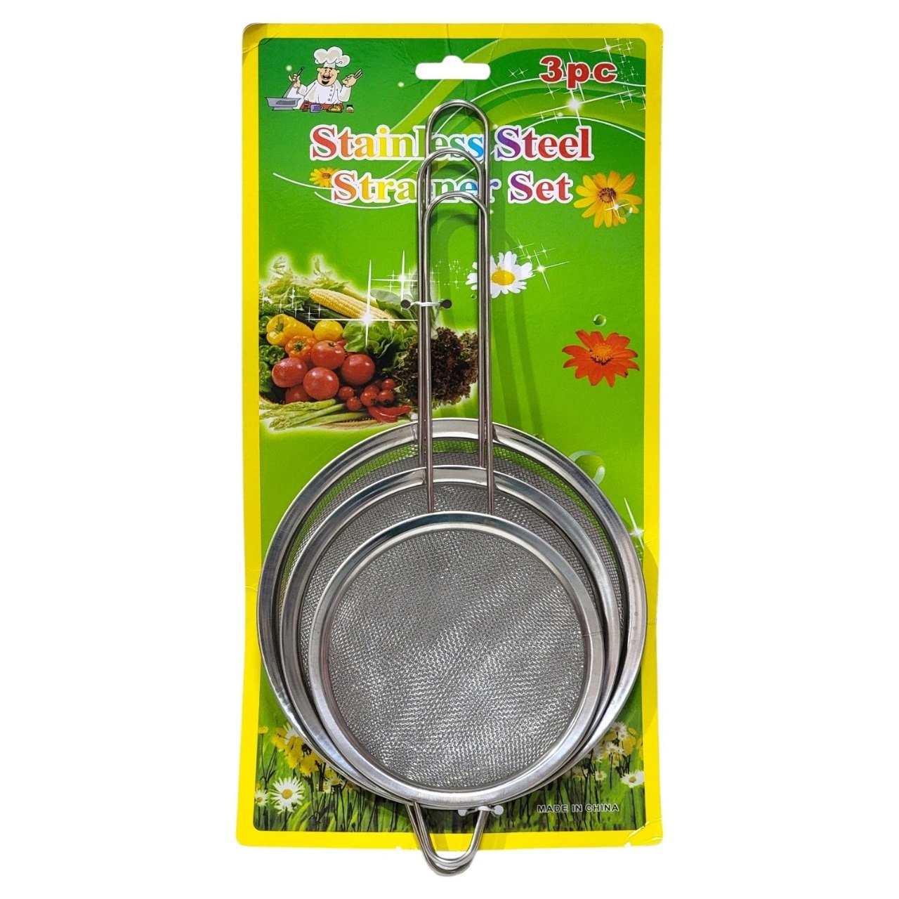 SET DE COLADORES DE COCINA DE MALLA FINA DE ACERO INOXIDABLE 3PCS