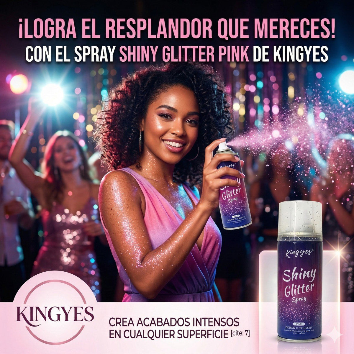 SPRAY CORPORAL COLOR ROSA CON BRILLO KINGYES 120ML