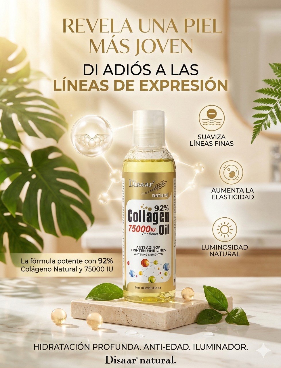 ACEITE FACIAL Y CORPORAL ANTIENVEJECIMIENTO Y ACLARADOR CON 92% COLAGENO DISAAR 100ML
