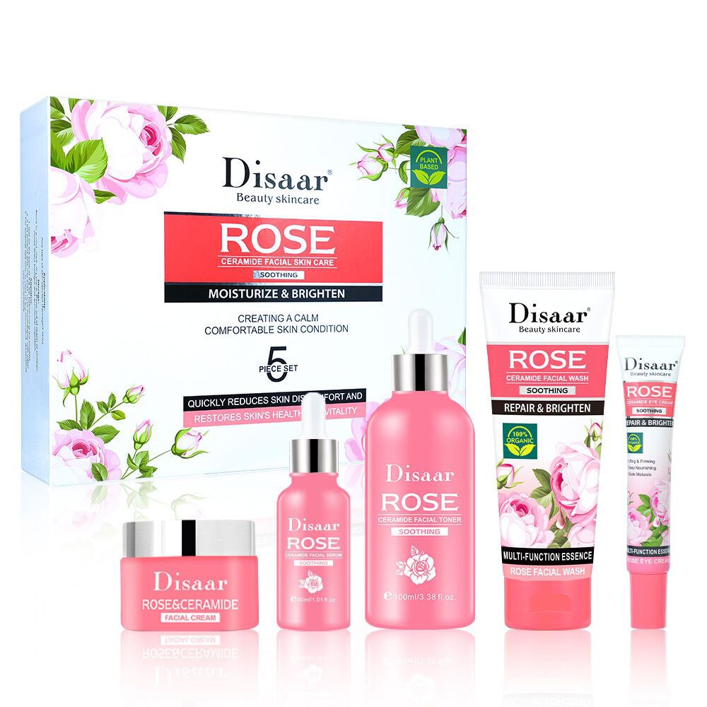 SET DE CUIDADO FACIAL HIDRANTATE Y REPARADOR CON EXTRACTO DE ROSA Y CERAMIDAS 5PCS DISAAR