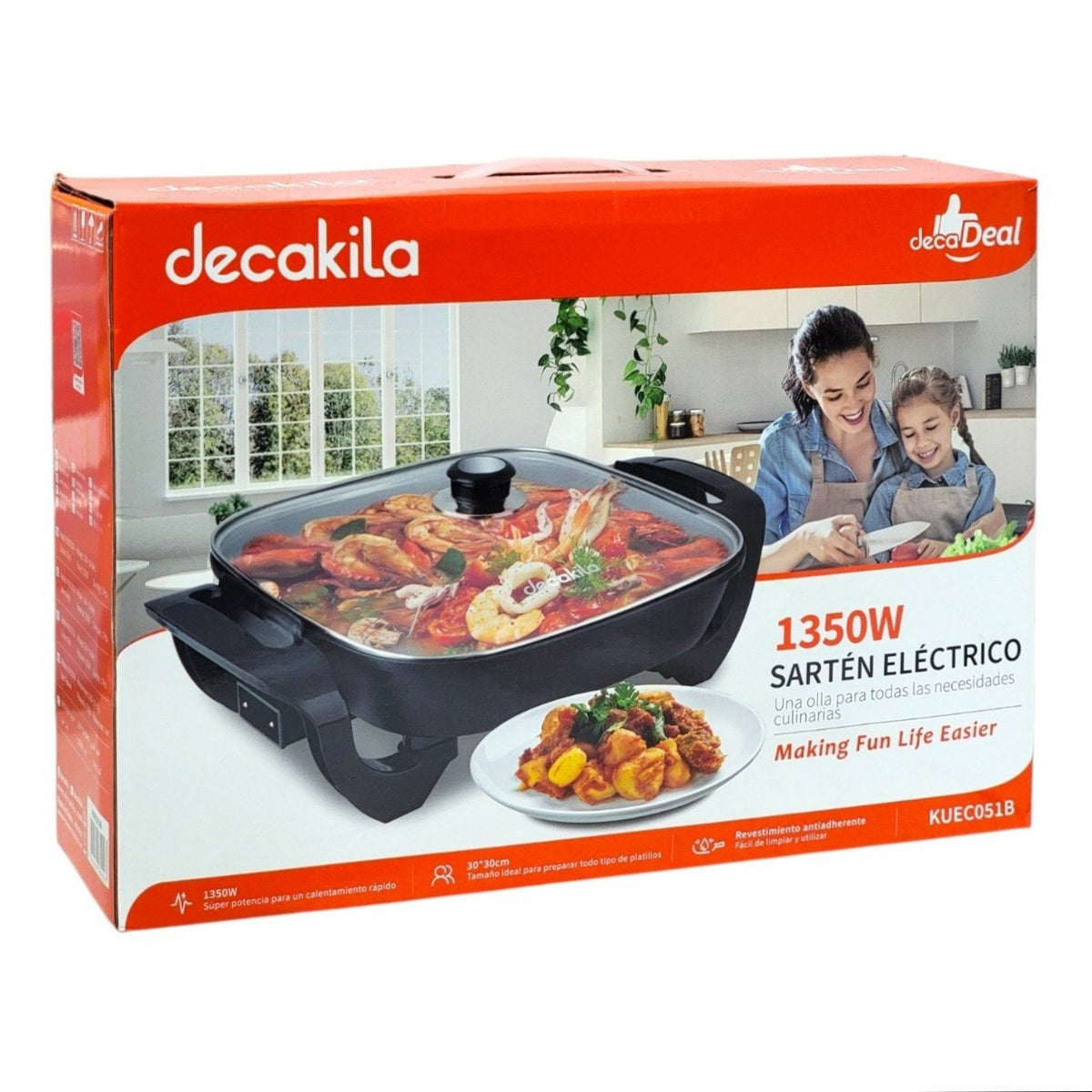 SARTEN ELECTRICO MULTIFUNCIONAL 1350W MODELO KUEC051B DECAKILA 30X30CM