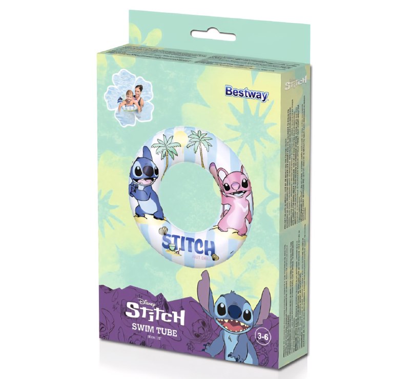 FLOTADOR INFLABLE TIPO SALVAVIDAS DE PLASTICO INFANTIL DE STITCH DISNEY BESTWAY 56CM