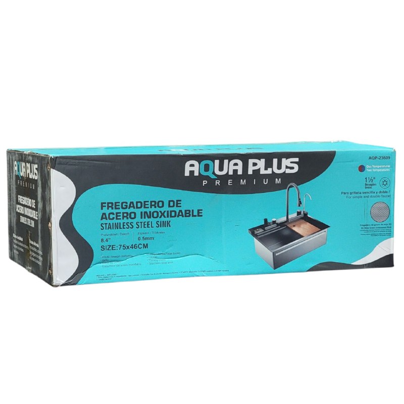 SET DE FREGADERO DE ACERO INOXIDABLE ELEGANTE MODERNO AQUA PLUS 46X75CM