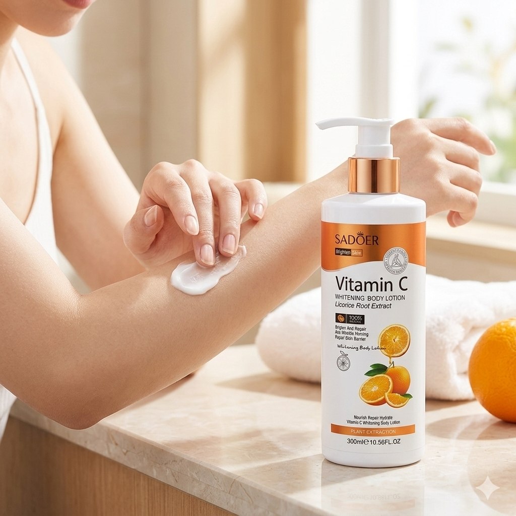 CREMA CORPORAL HIDRATANTE E ILUMINADORA CON VITAMINA C Y EXTRACTO DE RAIZ DE REGALIZ SADOER 300ML