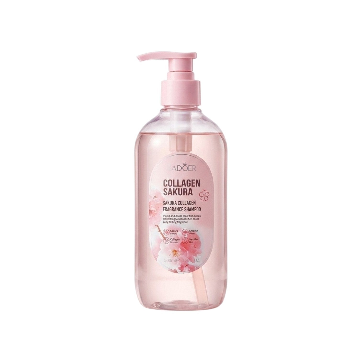 SHAMPOO HIDRATANTE Y FORTALECEDOR AROMATICO DE FLOR DE CEREZO CON COLAGENO SADOER 500ML