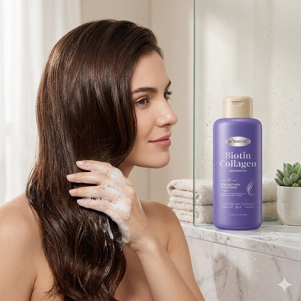 SHAMPOO FORTALECEDOR Y VOLUMINIZADOR CON BIOTINA Y COLAGENO KORMESIC 400ML