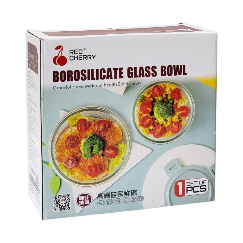RECIPIENTE PANA DE VIDRIO TERMICA PARA ALIMENTOS RED CHERRY 950ML 18X8CM