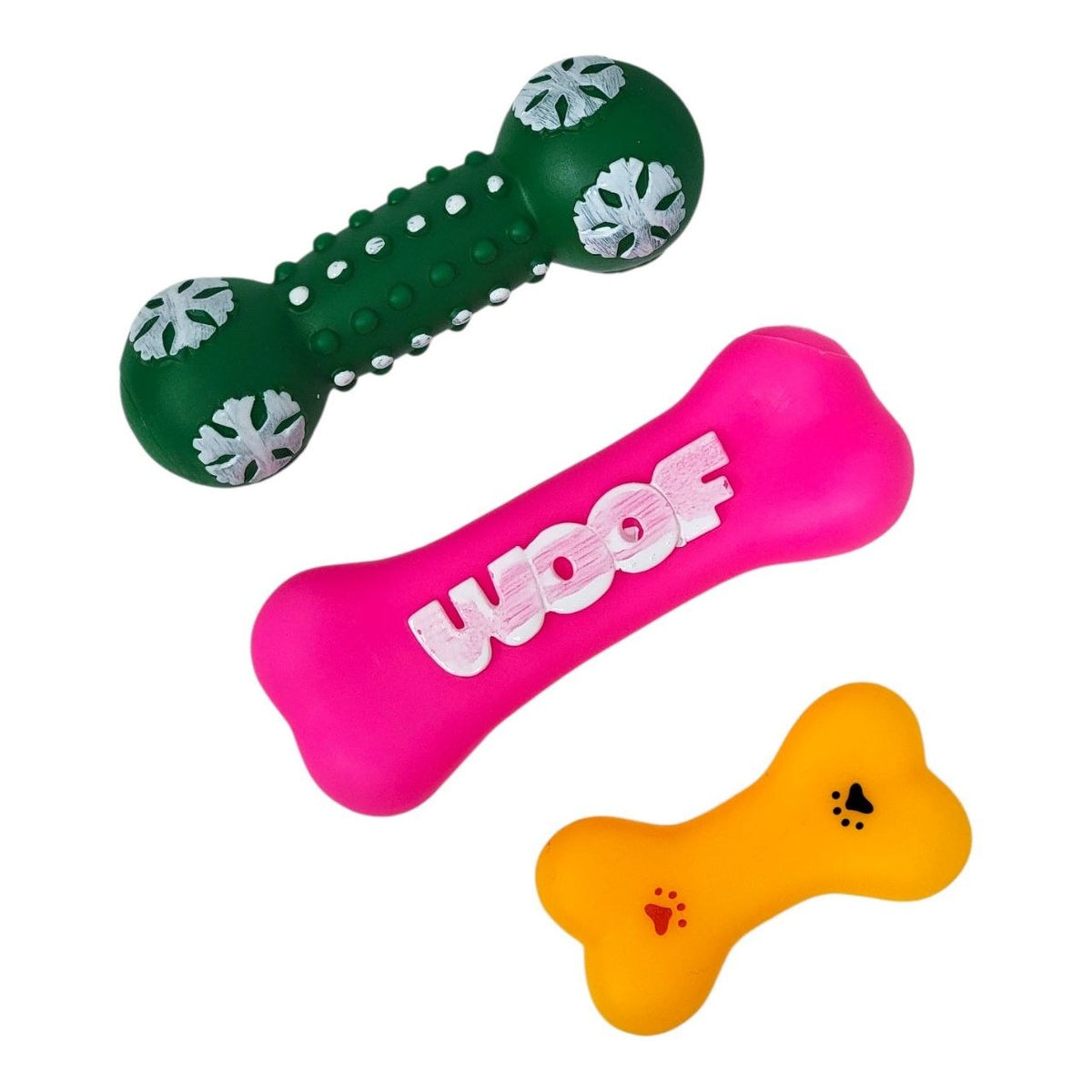 SET DE JUGUETES CON SONIDO PARA PERRO DE VINILO EN FORMA DE HUESO 3PCS