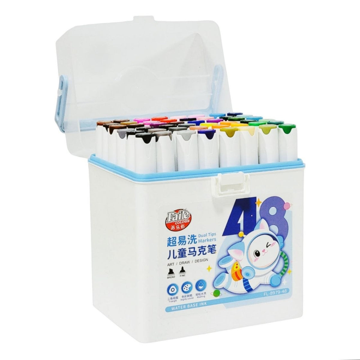 SET DE MARCADORES DE DOBLE PUNTA INFANTILES DE TINTA LAVABLE 48UND PAILE
