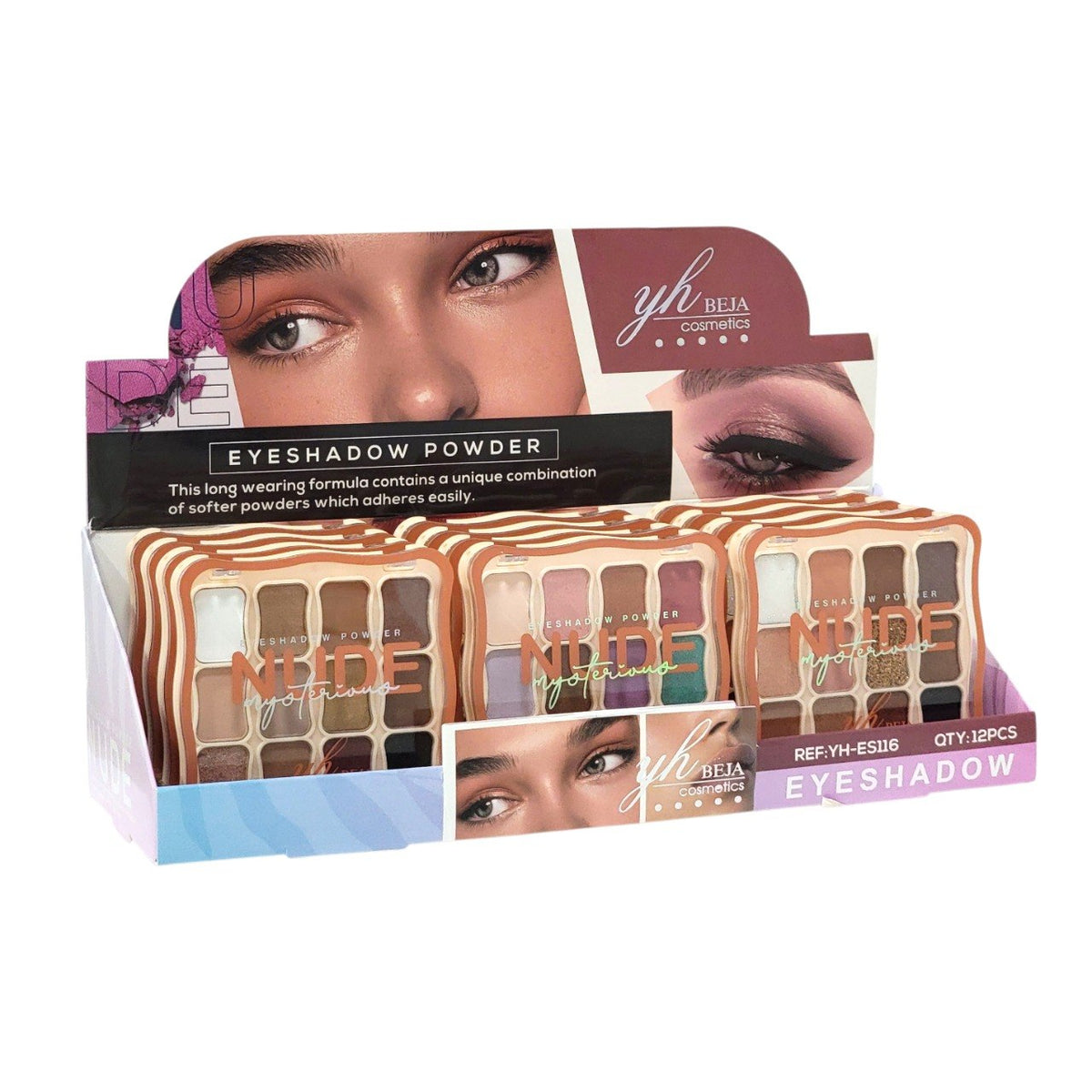 PALETA DE SOMBRAS DE OJOS NEUTRA 12 TONOS NUDE YH BEJA COSMETICS 12G