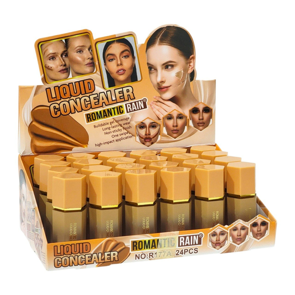 CORRECTOR LIQUIDO ACABADO CONSTRUIBLE NO PEGAJOSO 6 TONOS ROMANTIC RAIN( DUPE DE SHEGLAM)