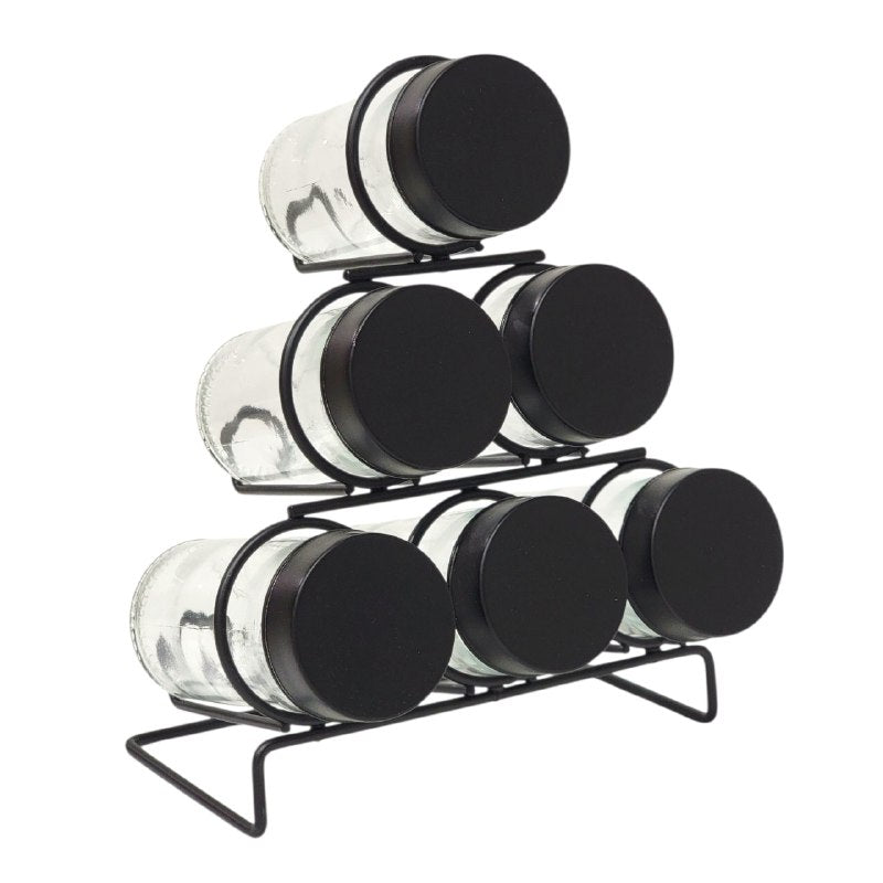 ORGANIZADOR DE ESPECIAS CONDIMENTOS MORDERNO Y MINIMALISTA EN SET DE 7 PIEZAS DE VIDRIO Y METAL LIFEART 4.5X4.5X9.6CM