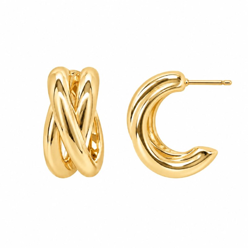 ARITOS DE ENCHAPE PARA DAMA CON DISEÑO DE AROS ENLAZADOS 2.5CM