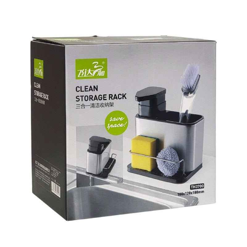 DISPENSADOR DE JABON LIQUIDO PARA COCINA O BAÑO 3 EN 1 DE ACERO INOXIDABLE